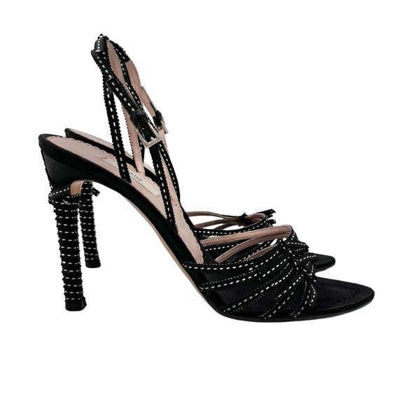 靴 PRADA leather ribbon strap heels black PRADA leather ribbon strap heels black（Prada Heels）